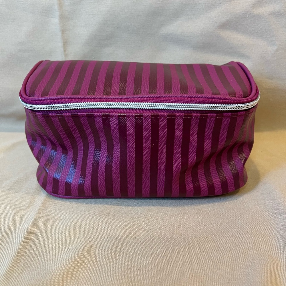Lancome Purple and Dark Pink Striped Cosmetic Bag